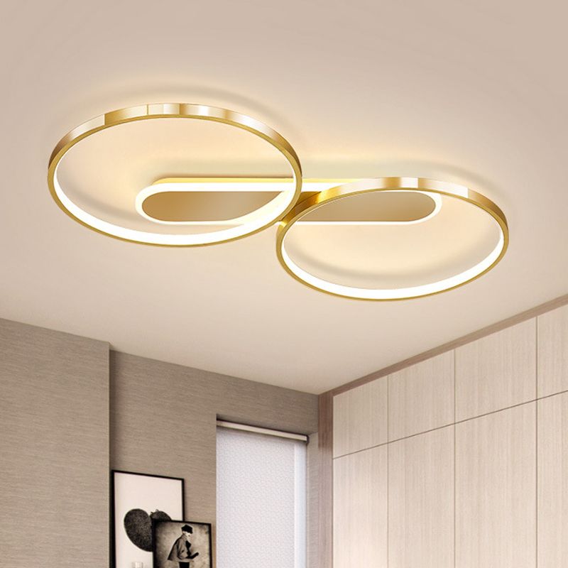 Plafonnier LED minimaliste à double boucle en métal pour chambre à coucher en or, lumière chaude/blanche