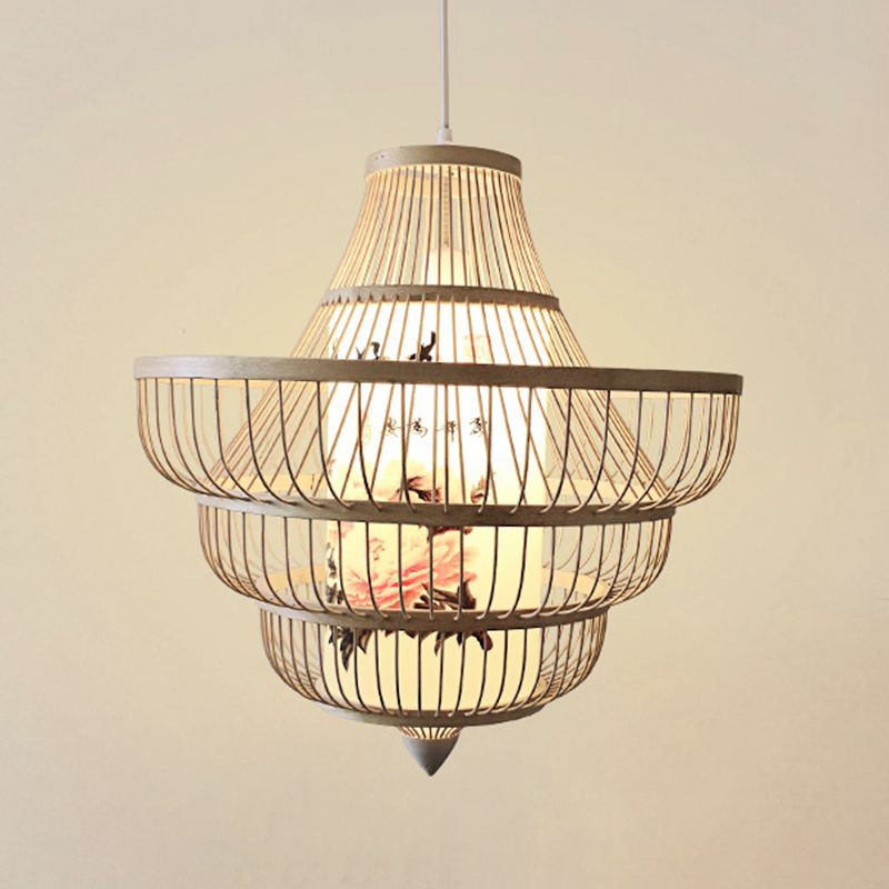 Asia Bamboo Hanging Ceiling Light 1-Light Spinning Top Ceiling Pendant Light