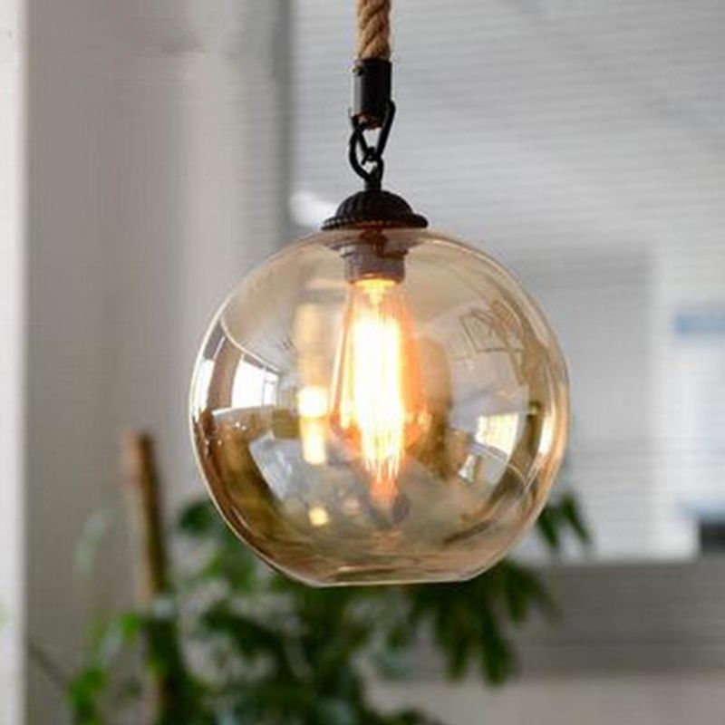 Amber 1 licht bolvormig glazen hanglamp industrieel eenvoudig touw restaurant hangende lamp