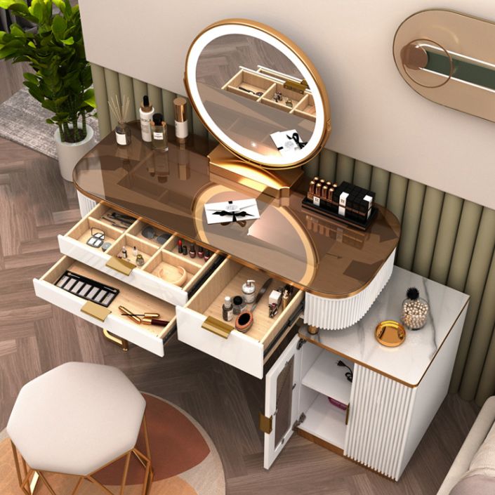 Lighted Mirror & 2/3 Drawers Vanity Table Set Glam Metal Dresser