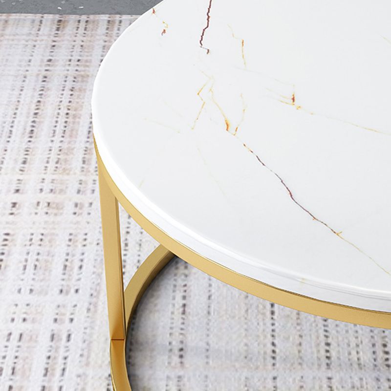 Glam Marble Top Nesting Coffee Table Set with Round Top and Iron Base