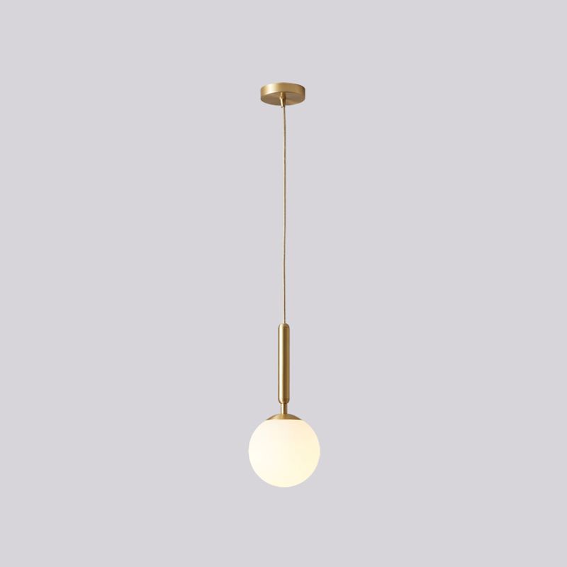 Modern Pendant Light Fixture White Glass 1-Light Dining Room Drop Light in Brass