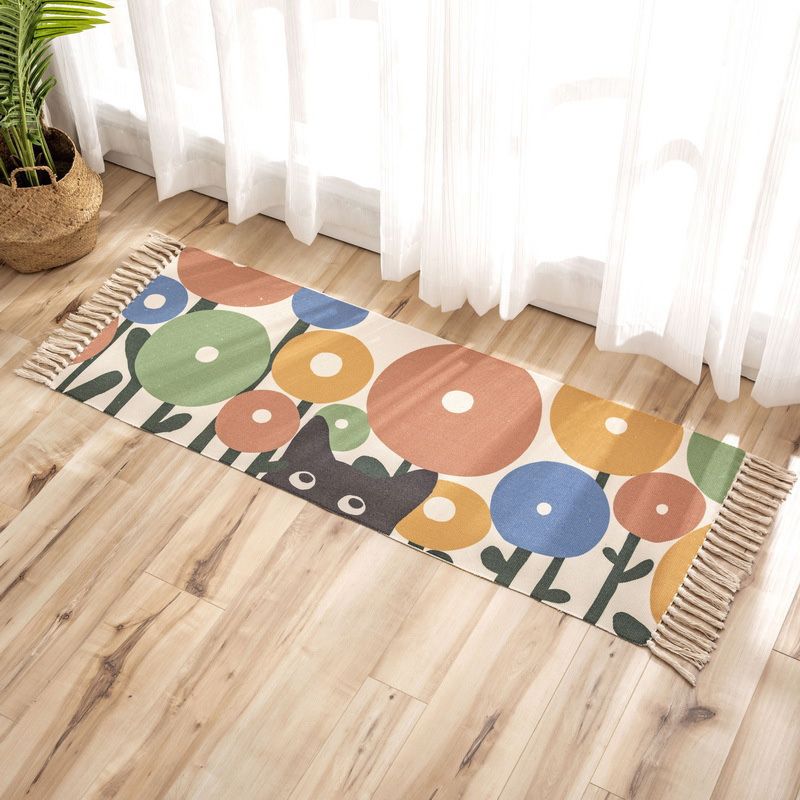 Nostalgia Tribal Pattern Rug Multi Colored Synthetics Area Rug Pet Friendly Easy Care Carpet with Fringe for Bedroom