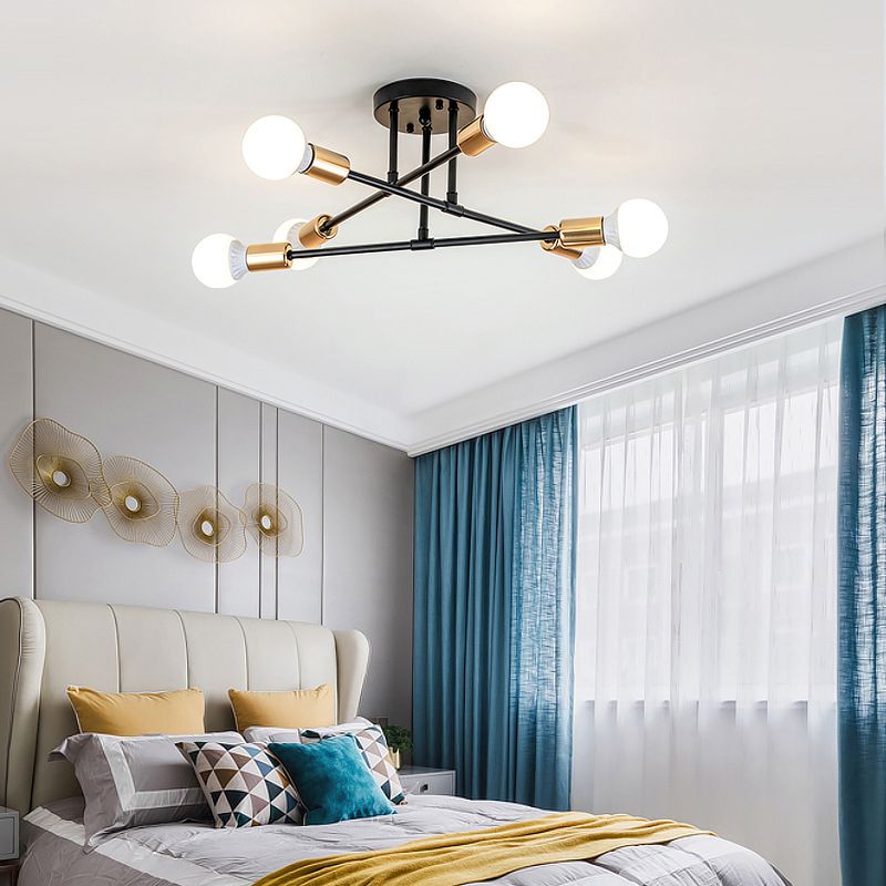 Multi-Light Semi Flush Mount in Industrial Vintage Style Bare Bulb Ceiling Light