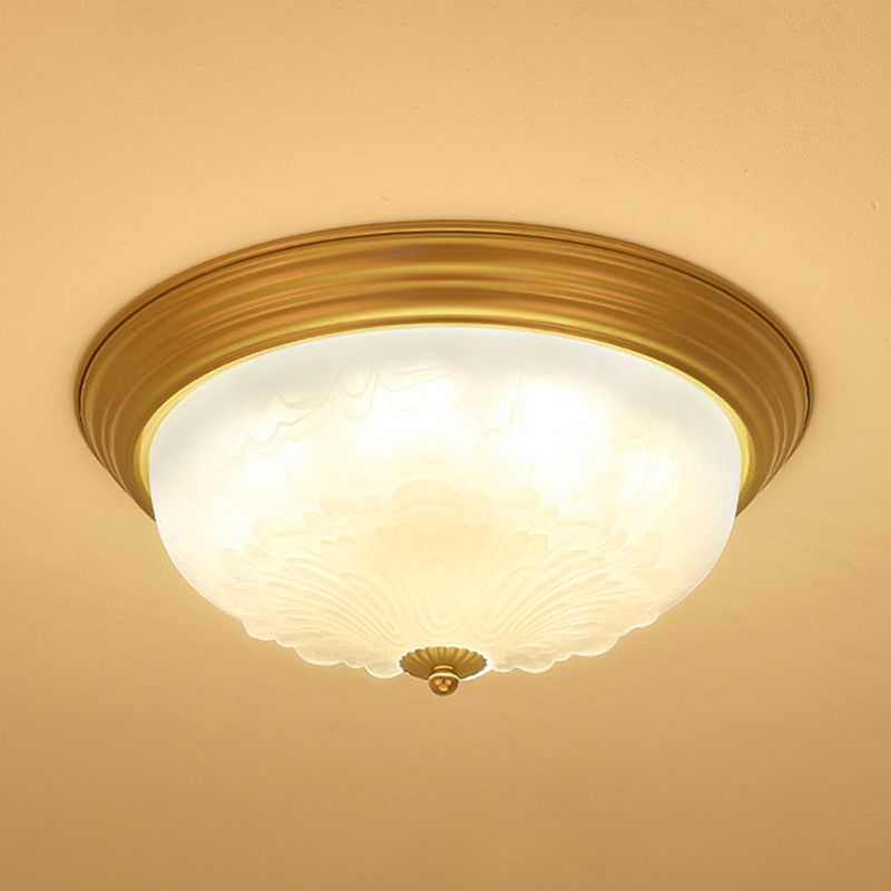3-Light Frosted Glass Flush Ceiling Light Colonial Style Dome Bedroom Flushmount Lighting