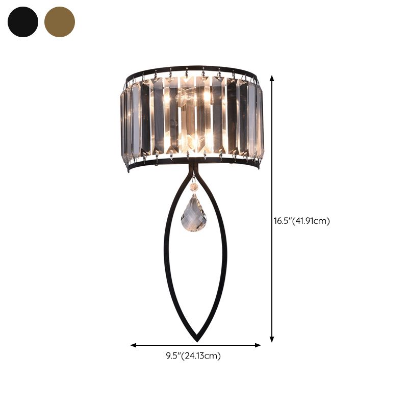 2 - Light Wall Light in Black / Gold Finish Iron and Crystal Wall Sconce