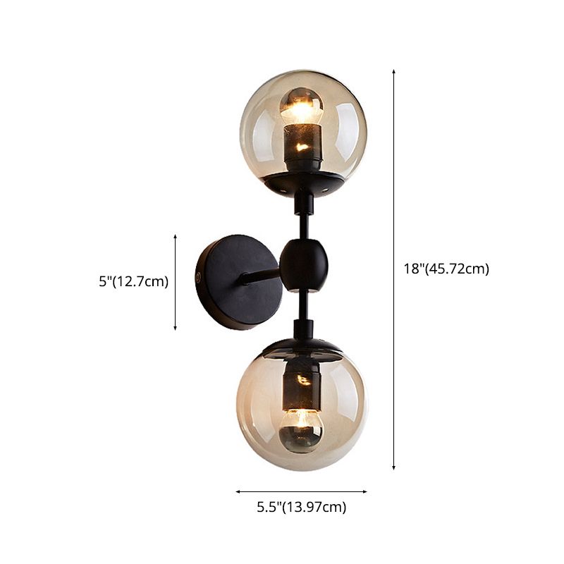 17.7" H Contemporary Simplicity Sconce Light Dual Transparent Glass Globe Design Coffee Shop Wall Mount Light