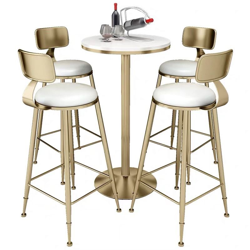 Glam 1/3/5 Pieces Bar Table Set Round Stone Counter Table with High Stools