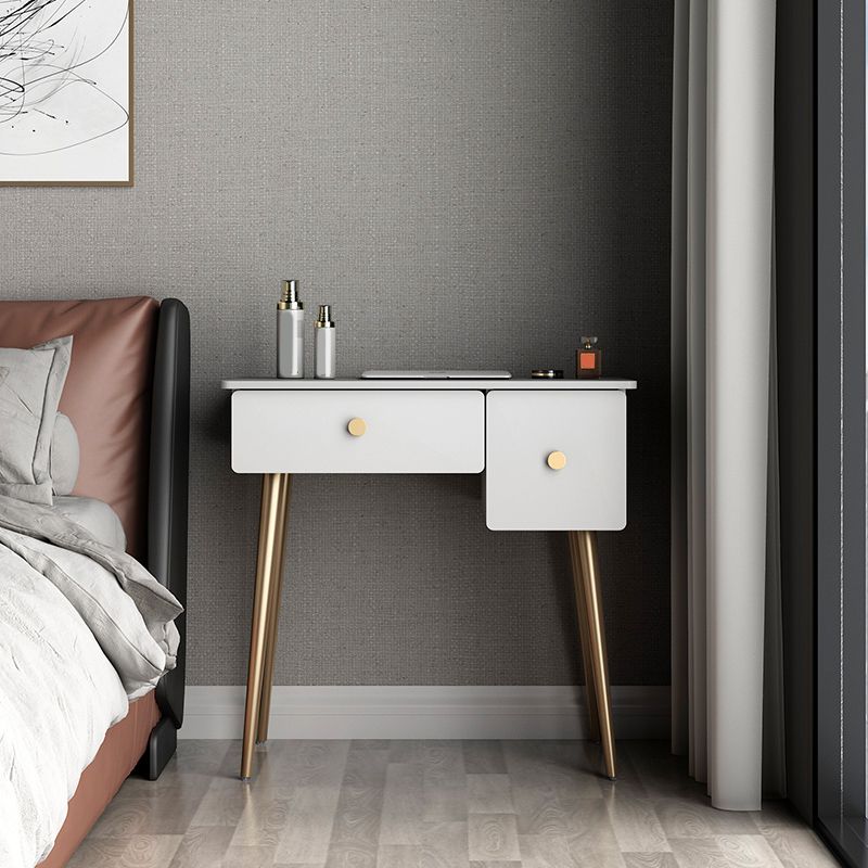 Glam Makeup Vanity Table with Drawers and Chari in White for Bedroom