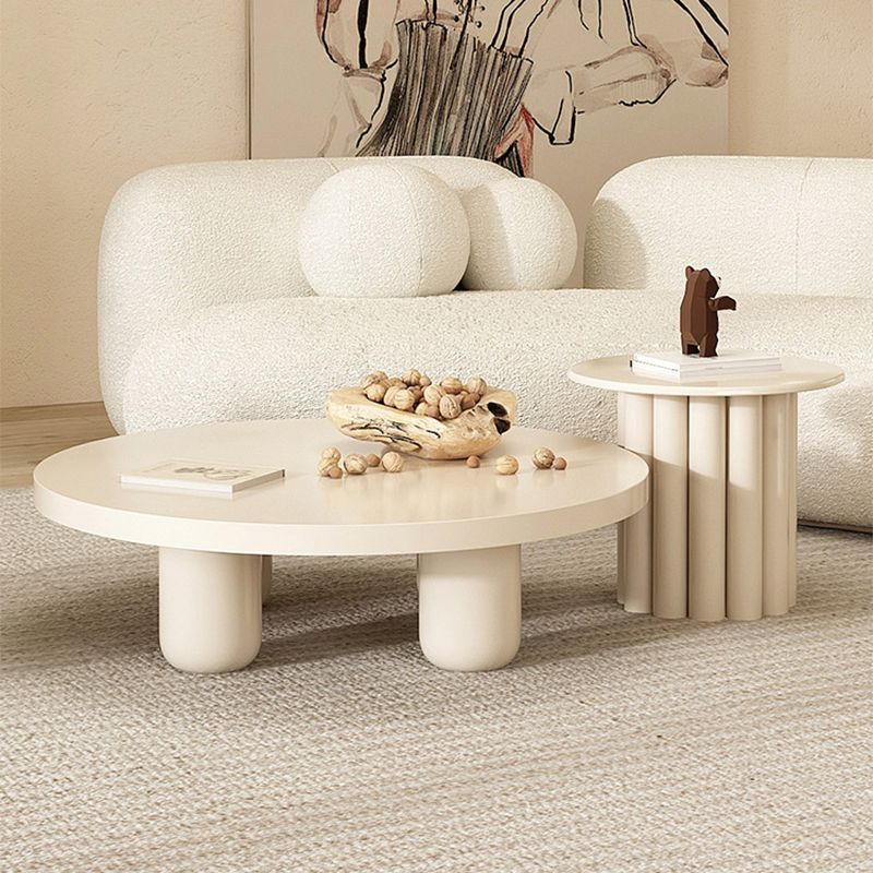 13.7"/15.7"Tall 4 Legs Brown/ White Round Wooden Coffee Table