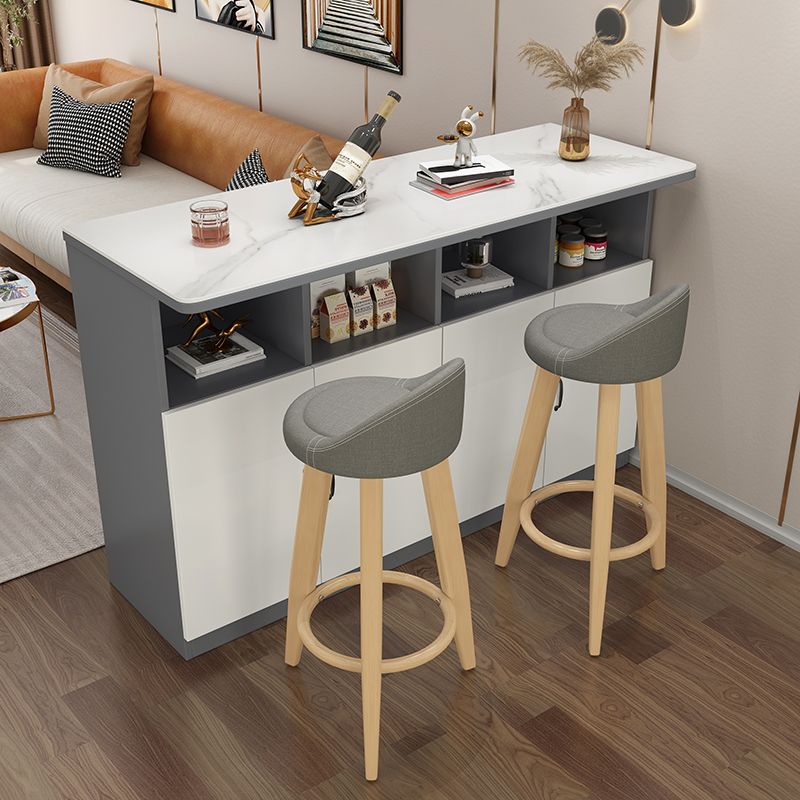 Modern Rectangle White Top Bar Dining Table with Storage for Living Room