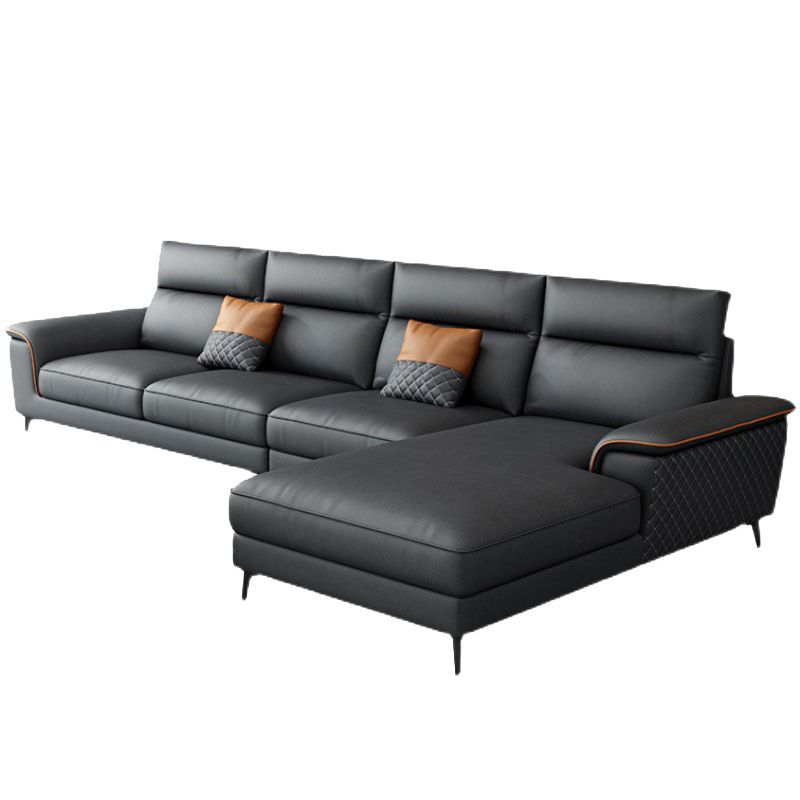Modern Pillow Top Arm Sofa 4-Seater Faux Leather Sofa with Chaise