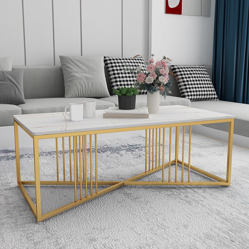 Glam Stone Top Cocktail Table with Golden Iron Cross Base in Rectangle