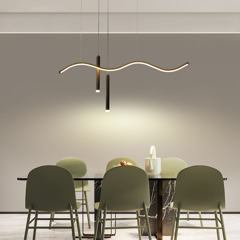Modern Concise LED Island Light Aluminium Linear Pendant Light with Silicone Shade