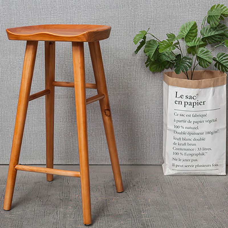 Industrial Solid Wood Counter Stool Saddle Seat Backless Bar Stool