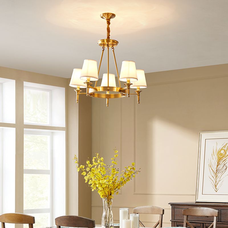 Conical Chandelier Light Fixture Traditional Fabric Pendant Lighting for Restaurant