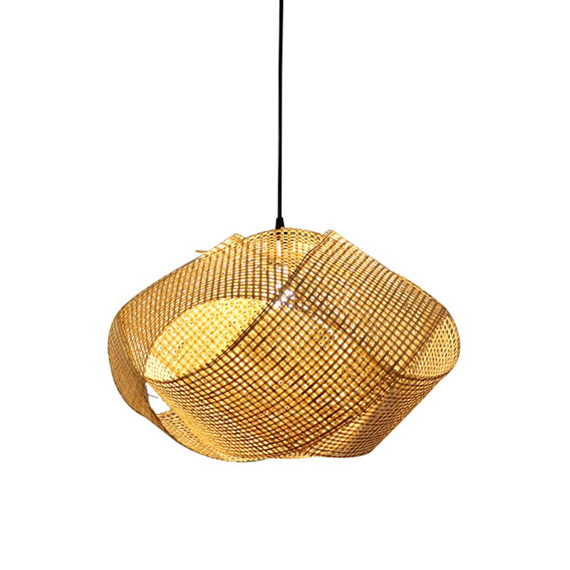 Entwined Hanging Pendant Light Contemporary Bamboo Single Dining Room Ceiling Light in Beige, 16"/19.5"/27.5" W