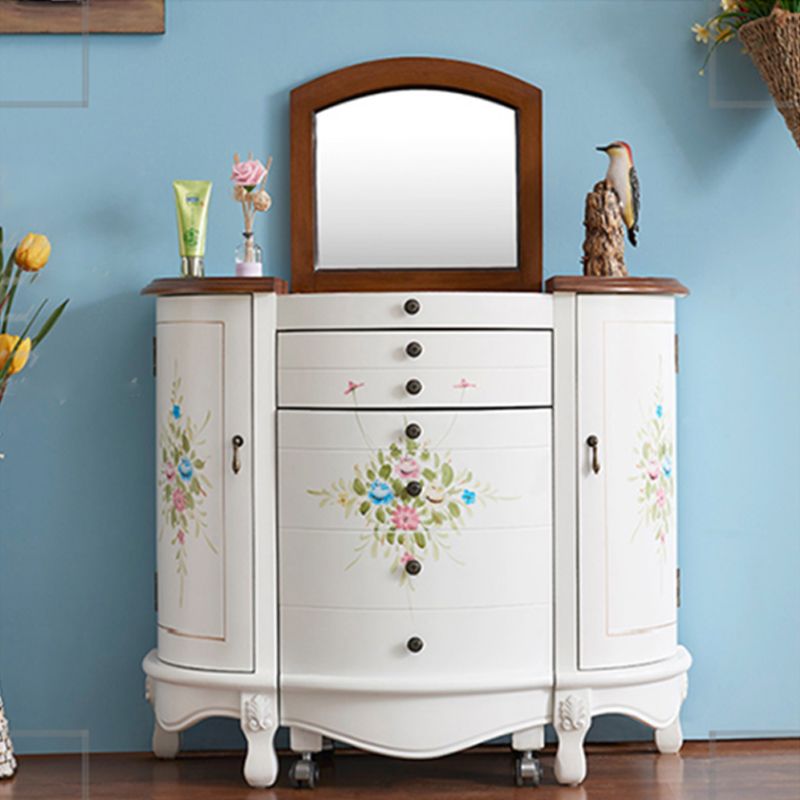 Victorian 1- Drawers Vanity Set with Stool and Mirror Dressing Table