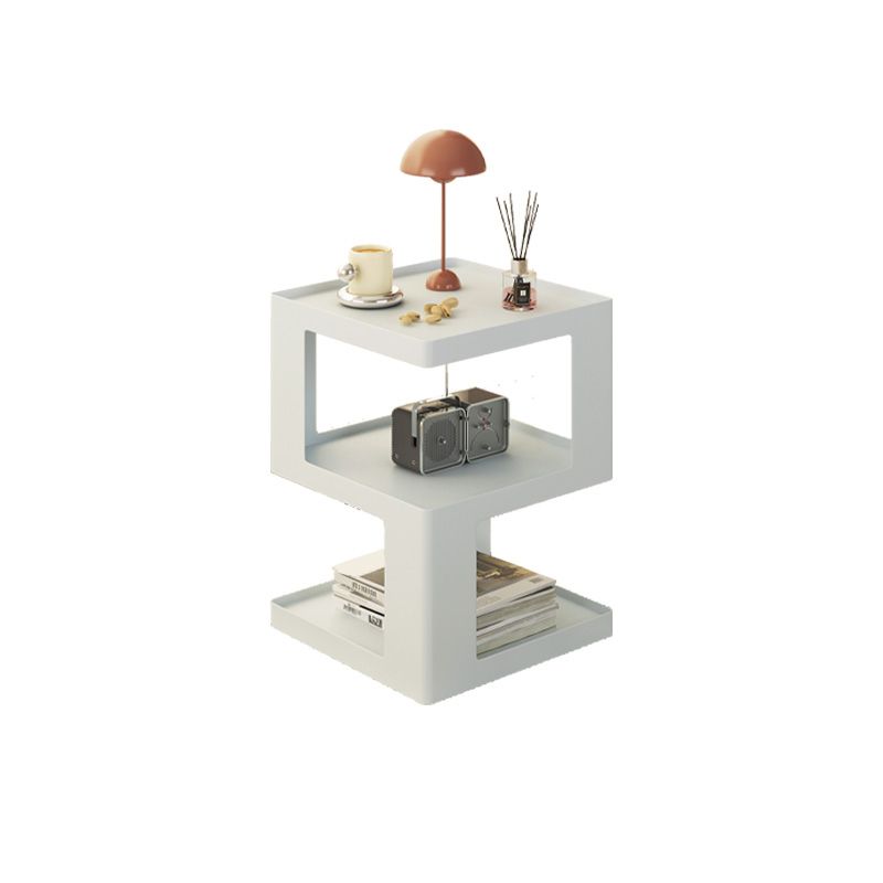 Ultra-Modern Side End Snack Table with Metal Shelves Bedroom Side Table in White