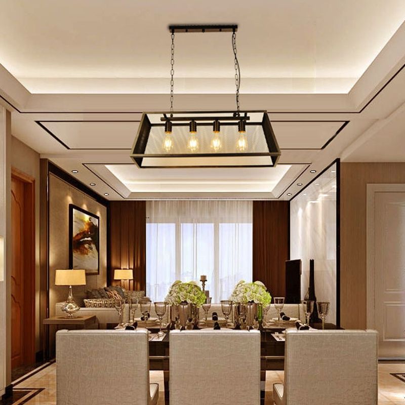 Luce a sospensione a sospensione in gabbia di ferro a 4 luci Stile industriale retrò luce appesa per bar