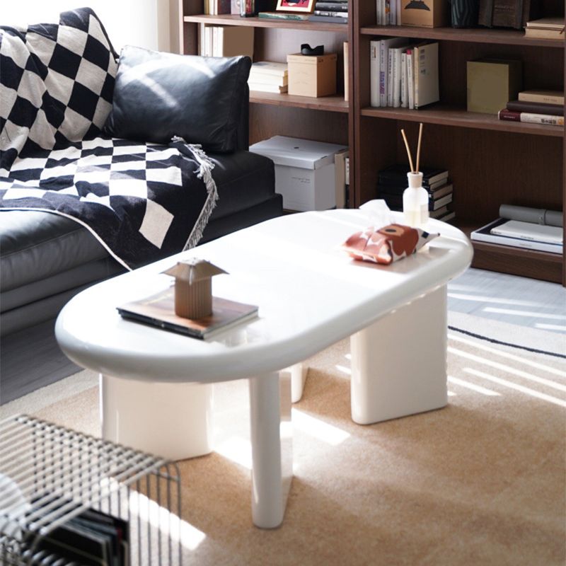 Contemporary Oval Wooden Coffee Table with 4 Legs and Wooden Top