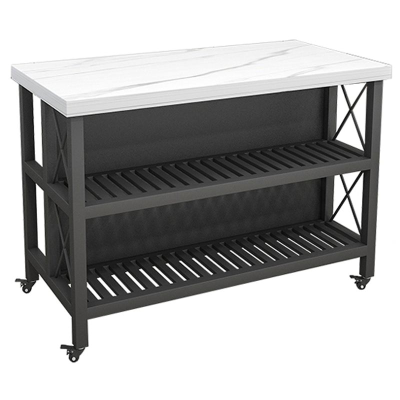 Rolling Kitchen Trolley Cart with Marble/Stone Top and Iron Base Kitchen Cart in Black