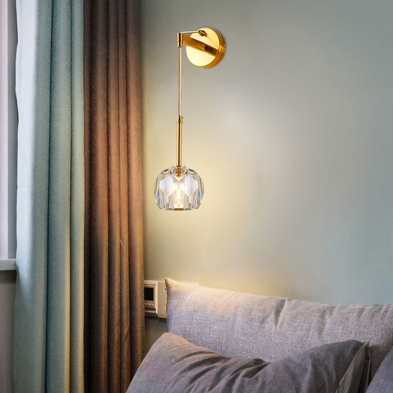 Modern Sphere Wall Mount Light Fixture 1 Light Sconce with Crystal Shade for Living Room