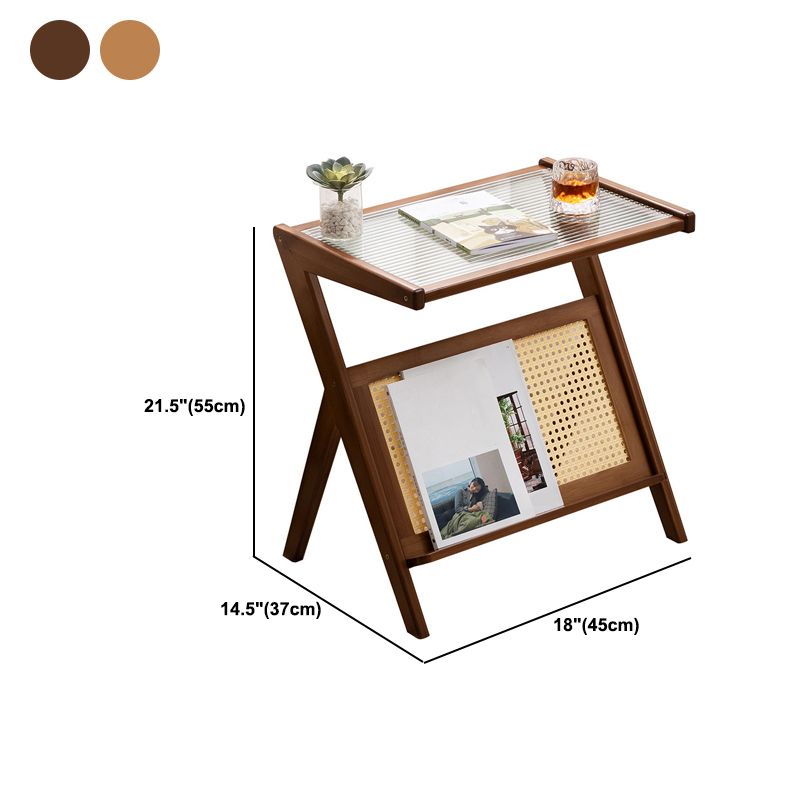 21.6" Tall Modern Rectangular Glass Top Side Table Wood Abstract End Table with Shelf