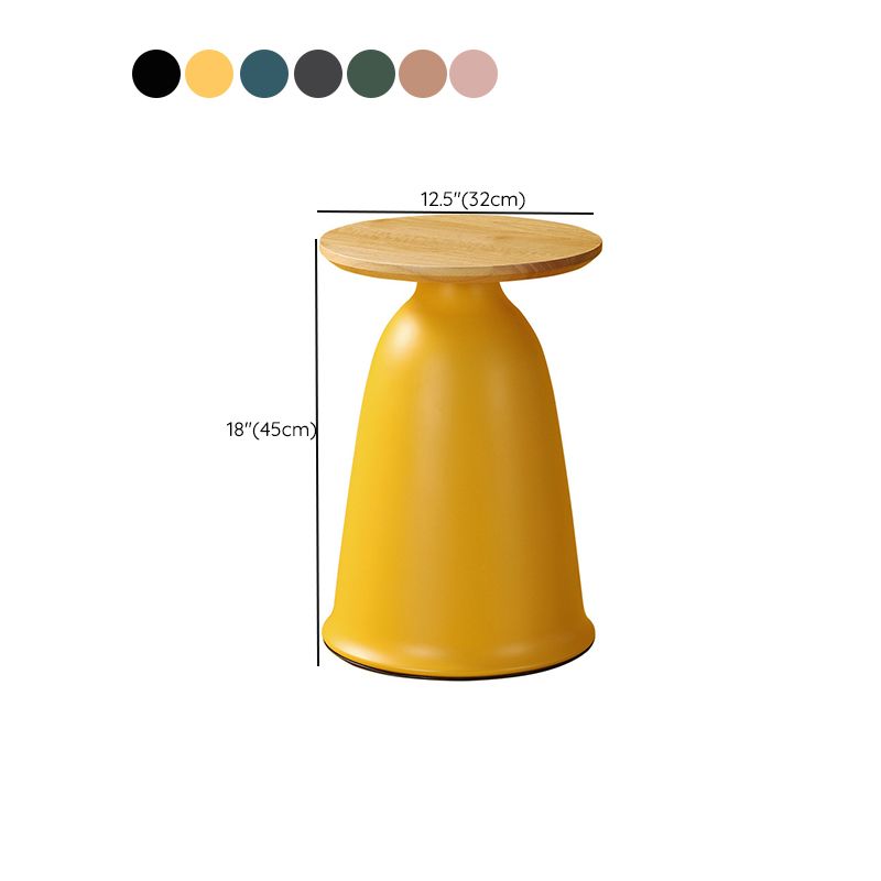 Round Wood Top Side Table 17.71" Tall Metal Pedestal End Table