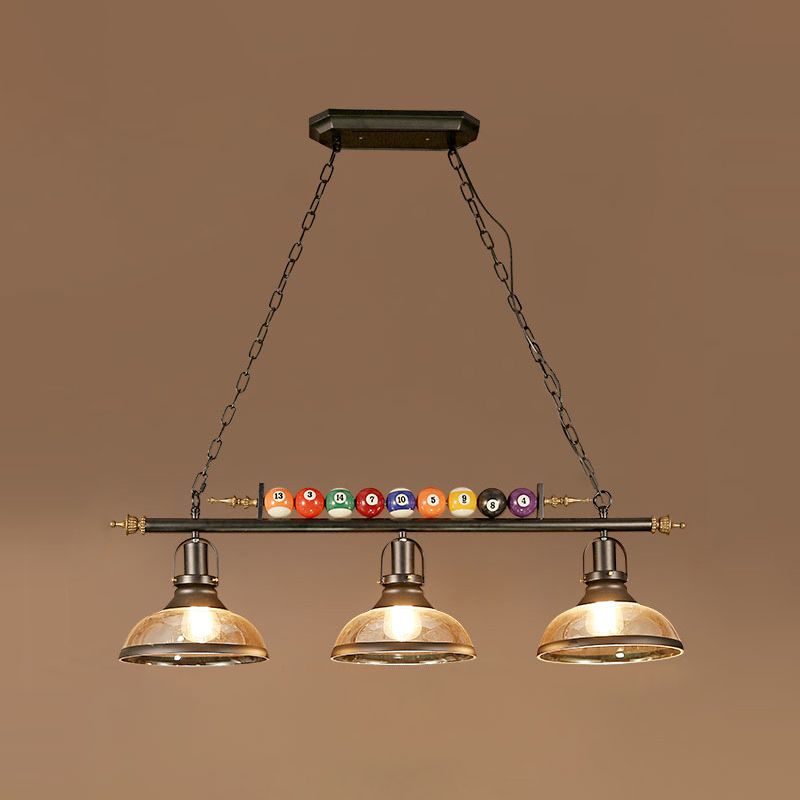 Metal Black Finish Island Lamp Shaded Industrial Style Hanging Light with Billiard Ball Deco