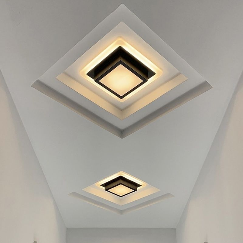 Mini lámpara de techo empotrada redonda/cuadrada, LED de metal contemporáneo, montaje empotrado en blanco/negro, luz blanca/cálida
