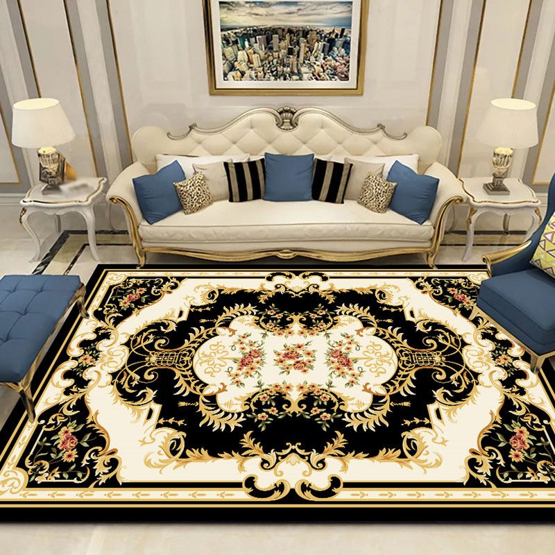 Red Modern Area Carpet Flower Pattern Polyester Area Rug Anti-Slip Backing Rug for Home Decor