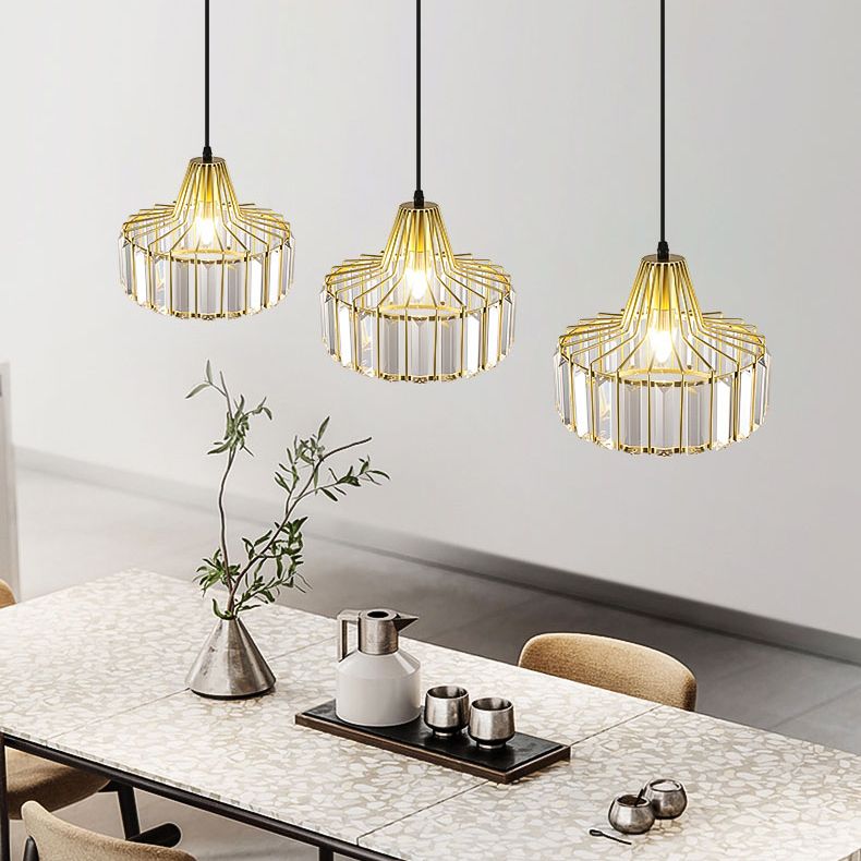 Moderne luxe hanglampje smeed smeedijzeren koepelhanglamp met kristalschaduw
