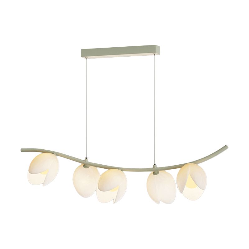 5-Light Green/White Finish Modernism Shaded Statement Kitchen Island Light