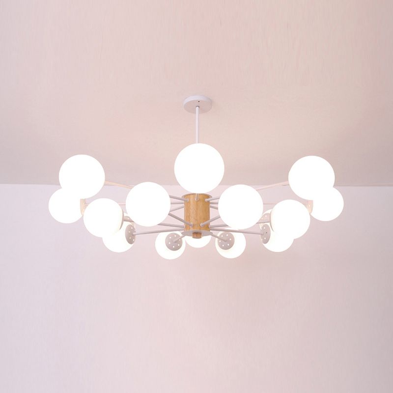 Modern Wood Chandelier Lighting Fixtures Multi-Head Globe Suspension Light for Living Room