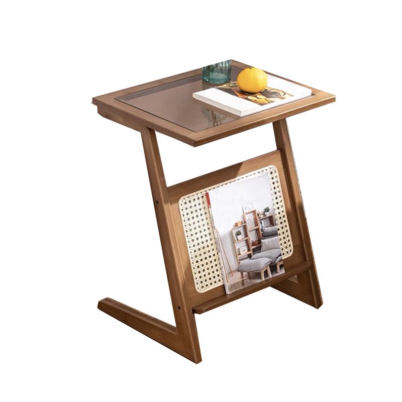 Sledge-shaped Base Design Bamboo Cane Craft Glass Finish Material Rectangular Side Table
