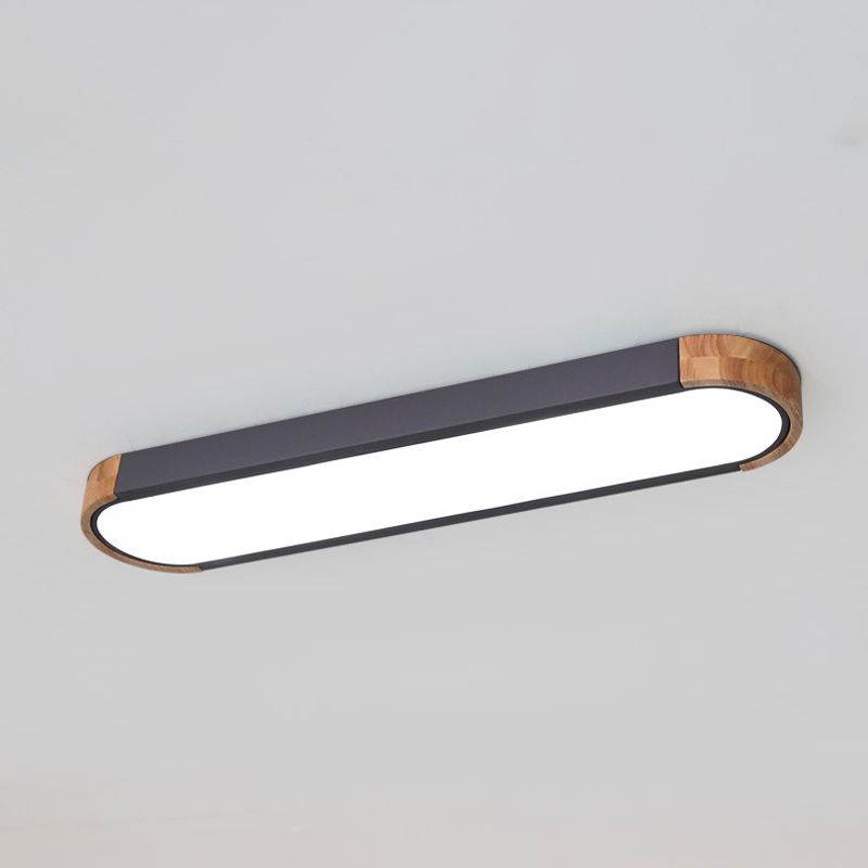 Oblong Corridor Led Surface Mount Ceiling Light Acryl Minimalist Flush Mount Lamp in Grey und Wood