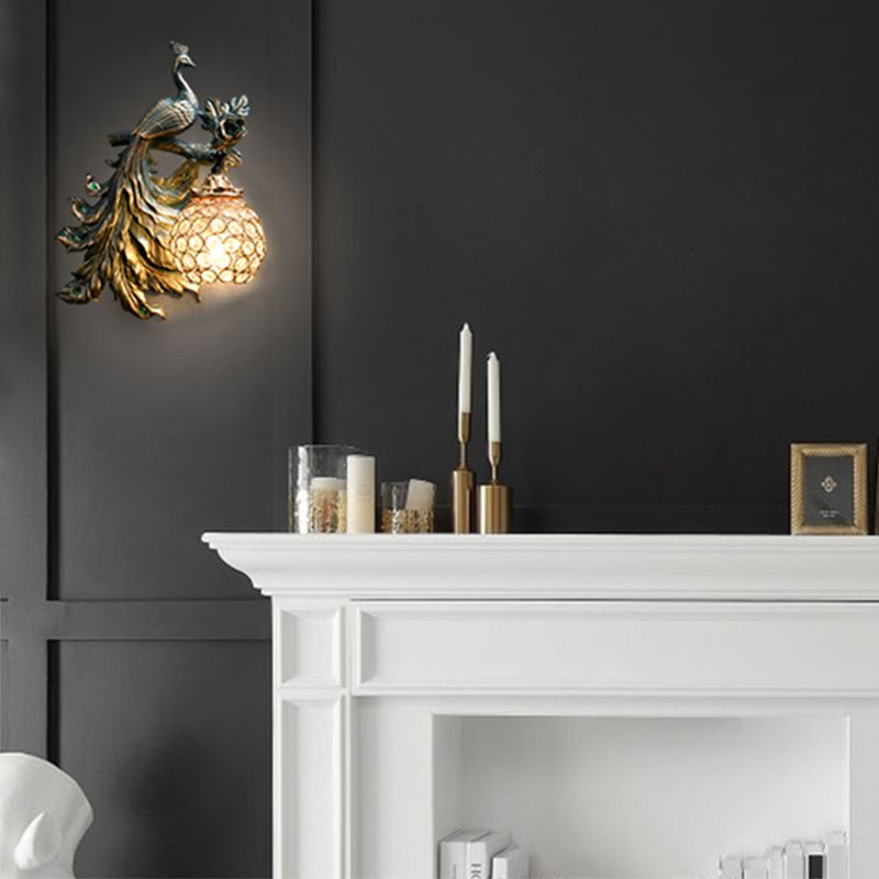 1 Light Living Room Wall Sconce Vintage Bronze Wall Lamp with Phenix Resin Design toward Right/Left