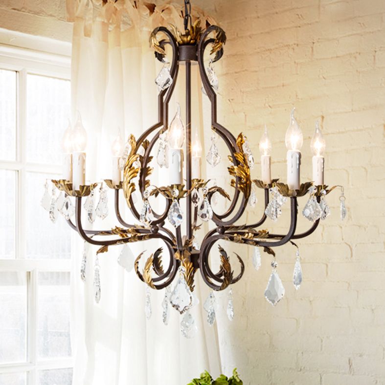 American Style Candle Chandelier Light Fixtures Multi-Head Hanging Pendant Lamps with Crystal Bead