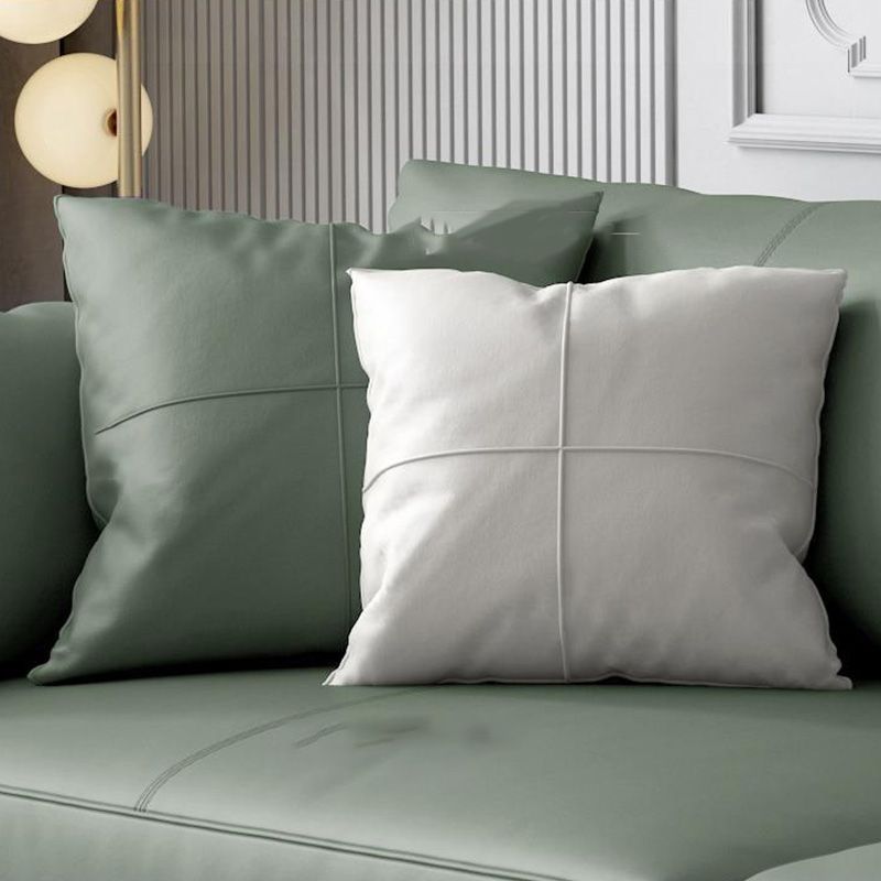 Genuine Leather Flared Arm Sofa Luxurious Green Sofa with Pillows