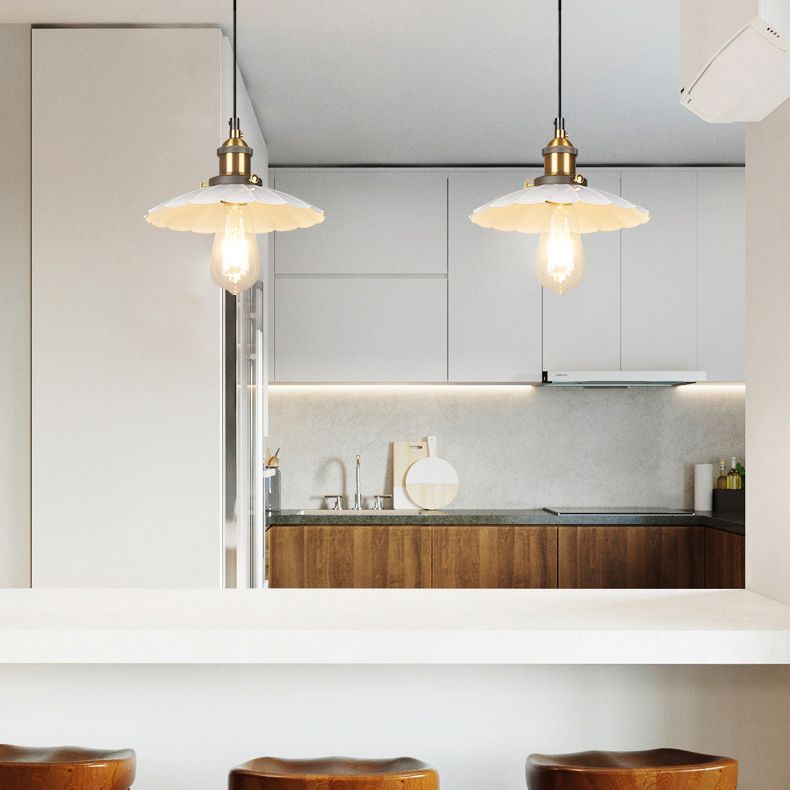 Ceiling Pendant Light Industrial Restaurant Pendant Light Kit with Tapered Metal Shade in White