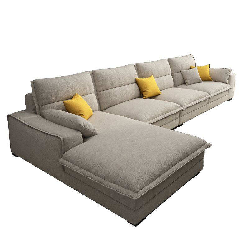 Linen Sectional Sofa L-Shape Stationary Sectional Sofa,Pillowed Back Cushions