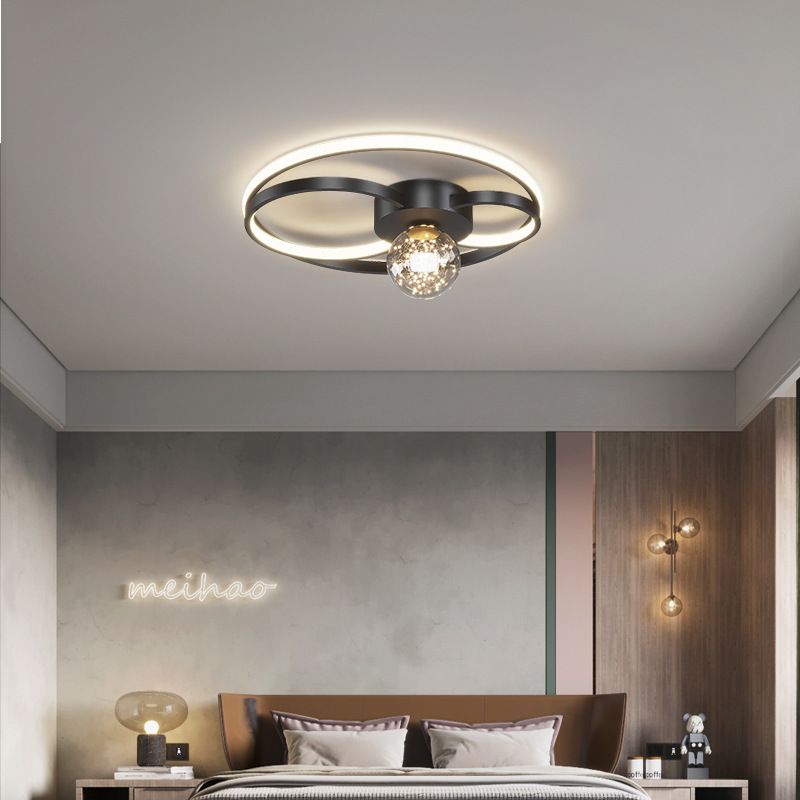 Modern LED Flush Mount Ceiling Light Fixture Black Round Close To Ceiling Lighting with Metal Shade