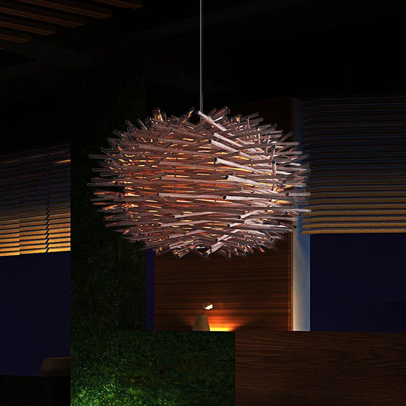 Chinese 1 Bulb Ceiling Lamp White Global Hanging Pendant Light with Rattan Shade