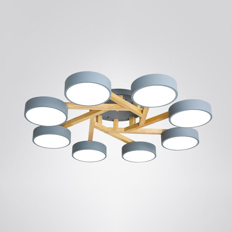 Wood Branch Ceiling Flush Light Minimalistic LED Semi Flush Mount Lamp with Round Acrylic Shade