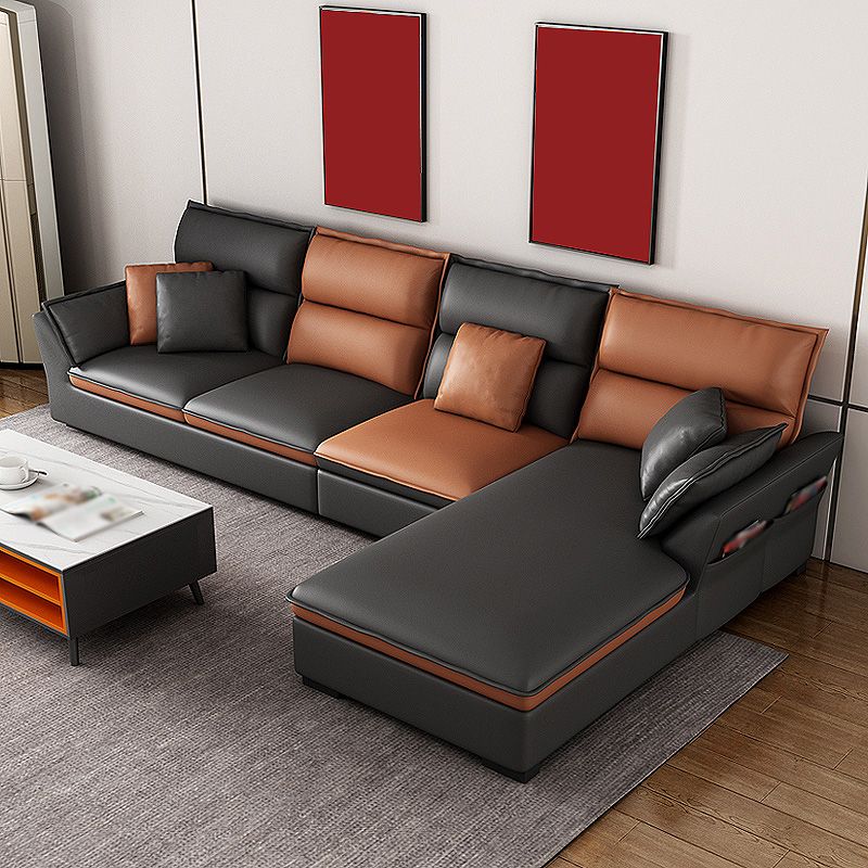 Modern Pillow Top Arm Sofa 37.4"High 4-seat Cushion Back Sectionals with Storage