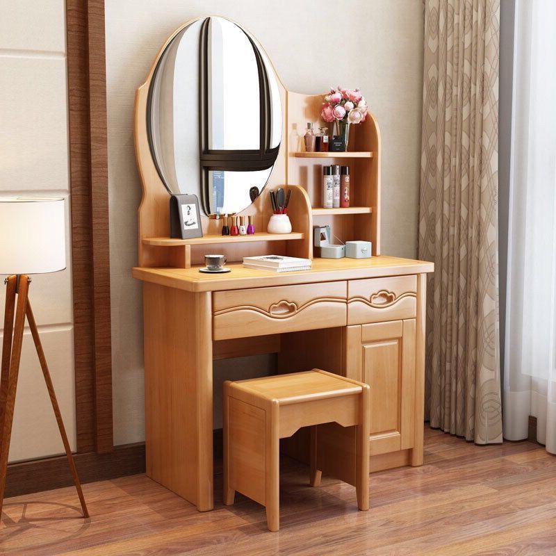 Modern Vanity Table and Stool Set Solid Wood Vanity Desk for Bedroom