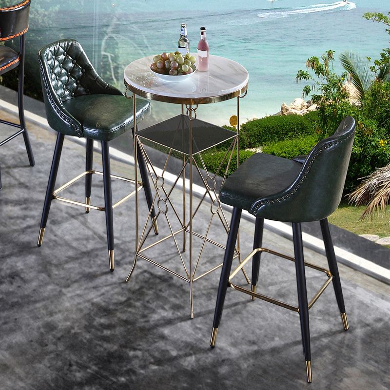 Glam Style Faux Leather Barstool Armless Low Back Bar Stool with Metal Legs
