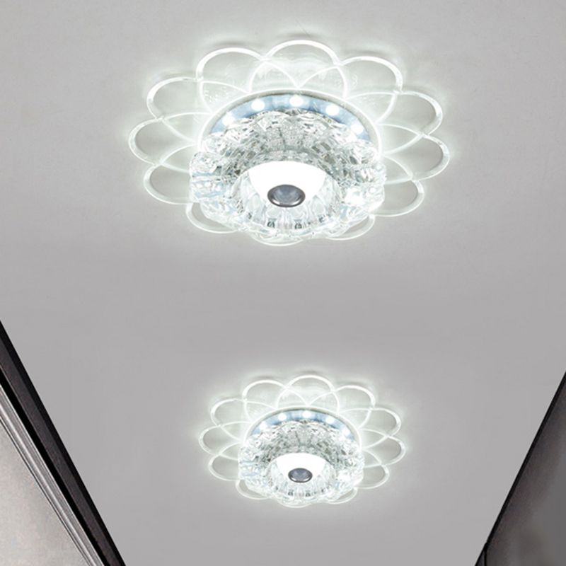 Clear Crystal Bloom Flush Mount Lamp Contemporary LED Corridor Lighting Fixture in White/Multi Color/Warm Light