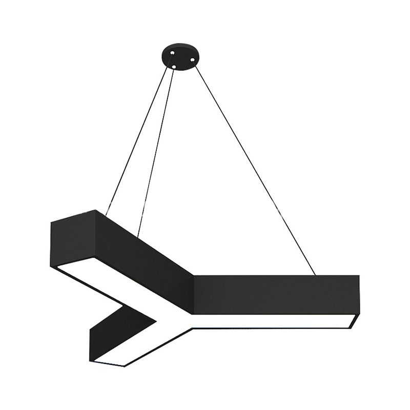 Y-Shaped Ceiling Lamp Modern Aluminum Gymnasium LED Hanging Light Kit in Black/White, 14"/18"/24.5" W